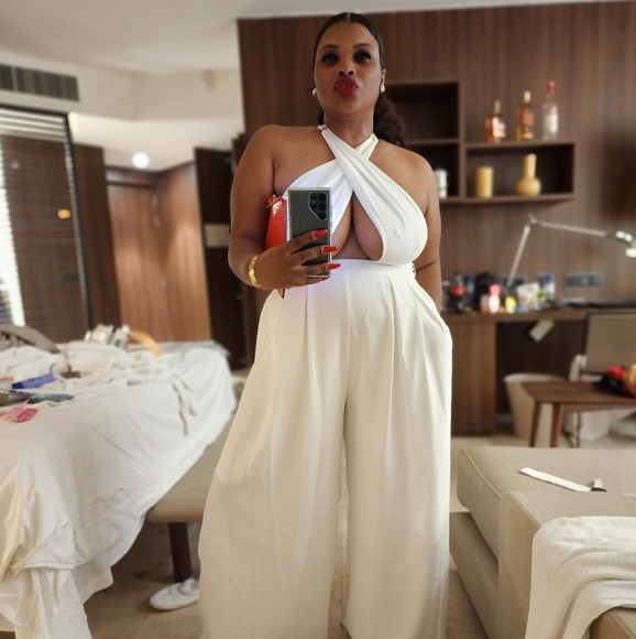 ASOS Edition white criss-cross front/halter jumpsuit with sash tie - Picture 5 of 9